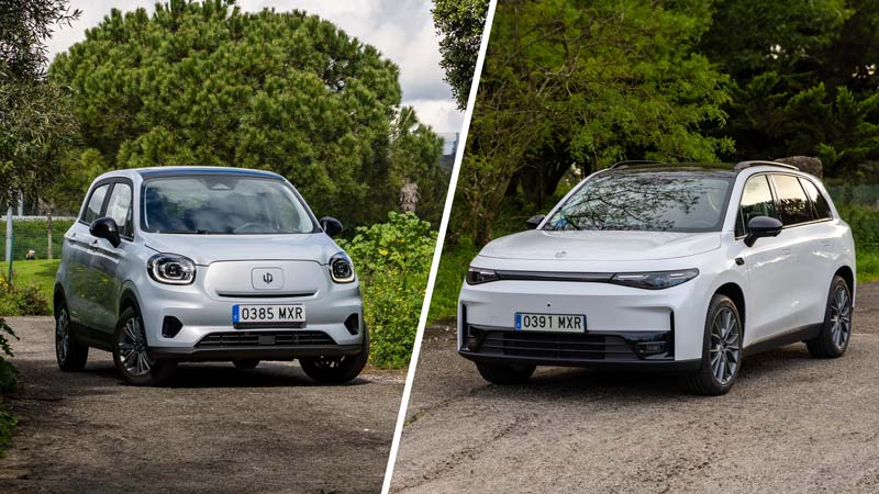 Leapmotor T03, citadino elétrico, e Leapmotor C10, suv familiar elétrico no Guincho, em Cascais.